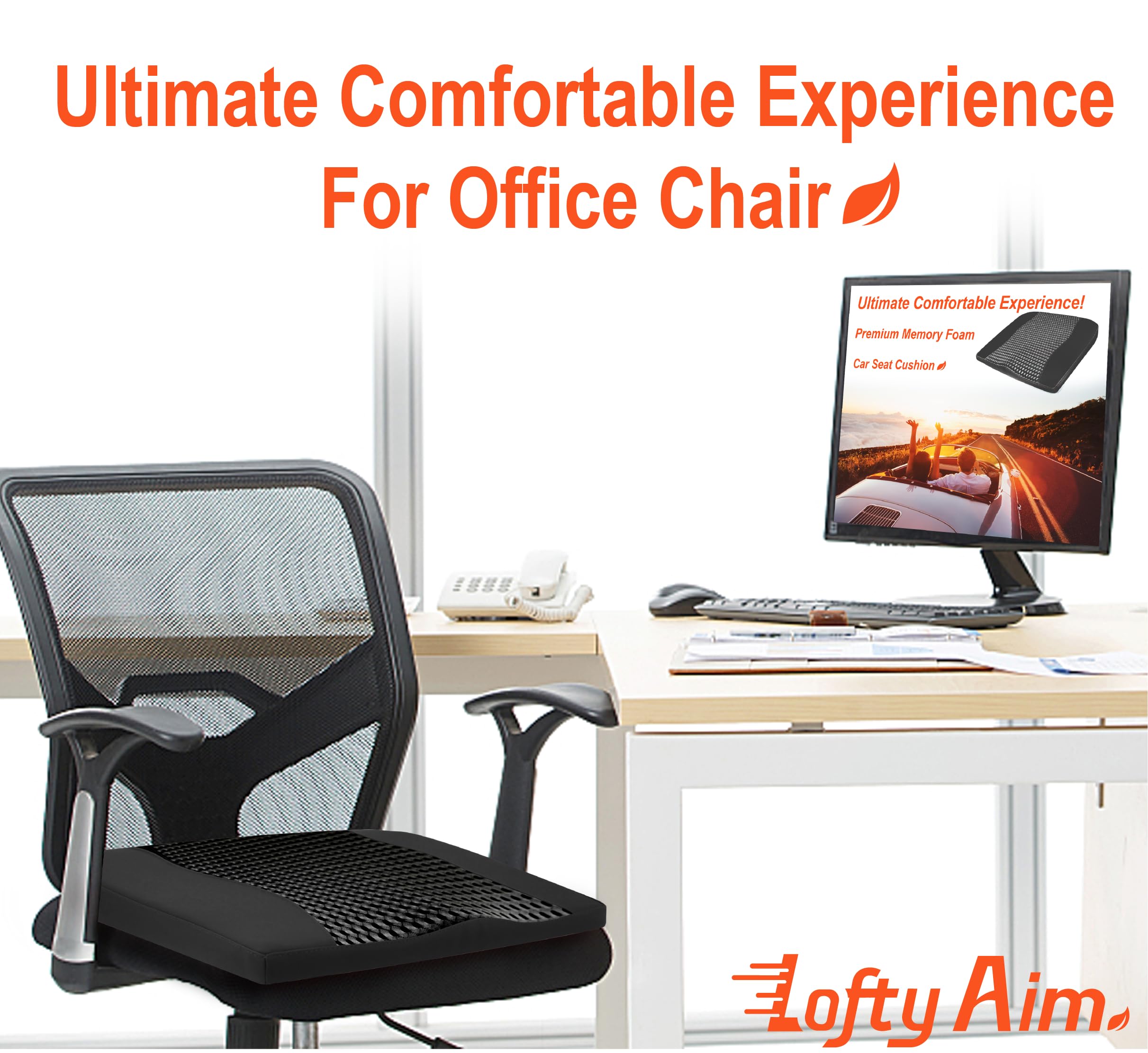 Lofty Aim Memory Foam Car Seat Cushion for Sciatica Relief