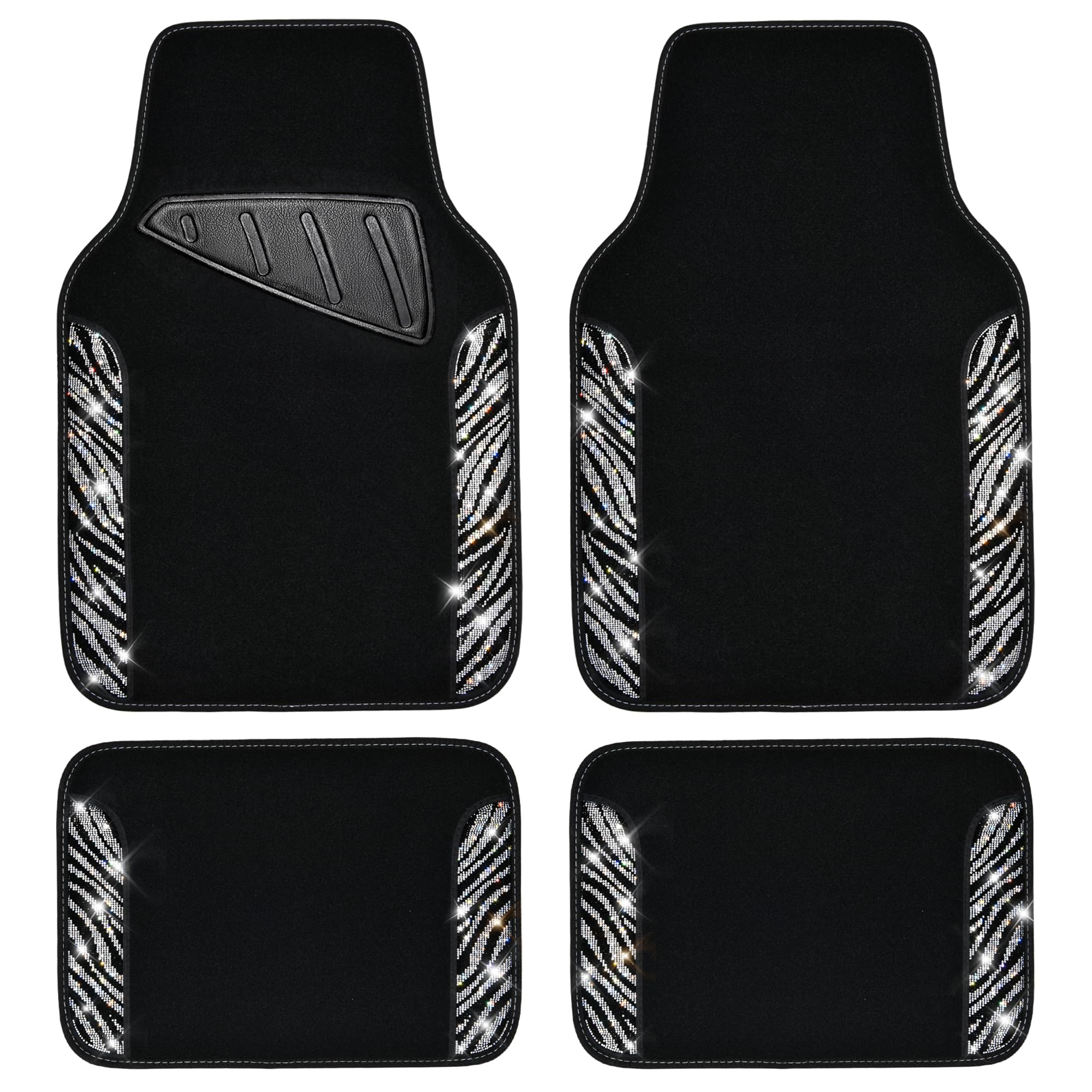 CAR PASS Bling Diamond Car Floor Mats, Shining Rhinestone Carpet Sparkly Glitter Crystal with Anti-Slip PVC Heel Pad Waterproof Universal Fit Automotive SUV,Sedan,Van