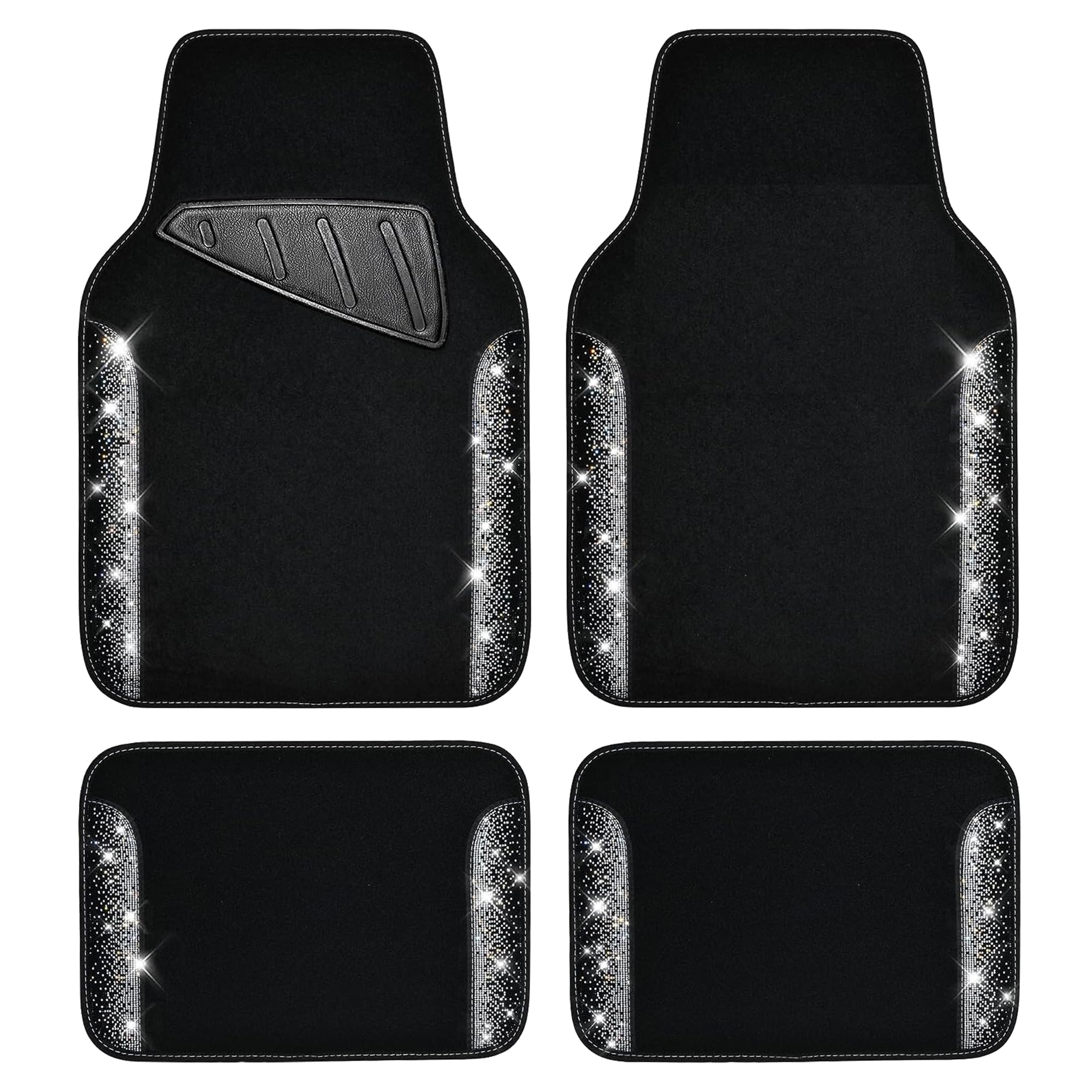 CAR PASS Bling Diamond Car Floor Mats, Shining Rhinestone Carpet Sparkly Glitter Crystal with Anti-Slip PVC Heel Pad Waterproof Universal Fit Automotive SUV,Sedan,Van