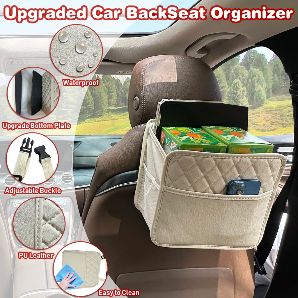 Witaxima PU Leather Backseat Organizer with 2.14-Gallon Trash Can