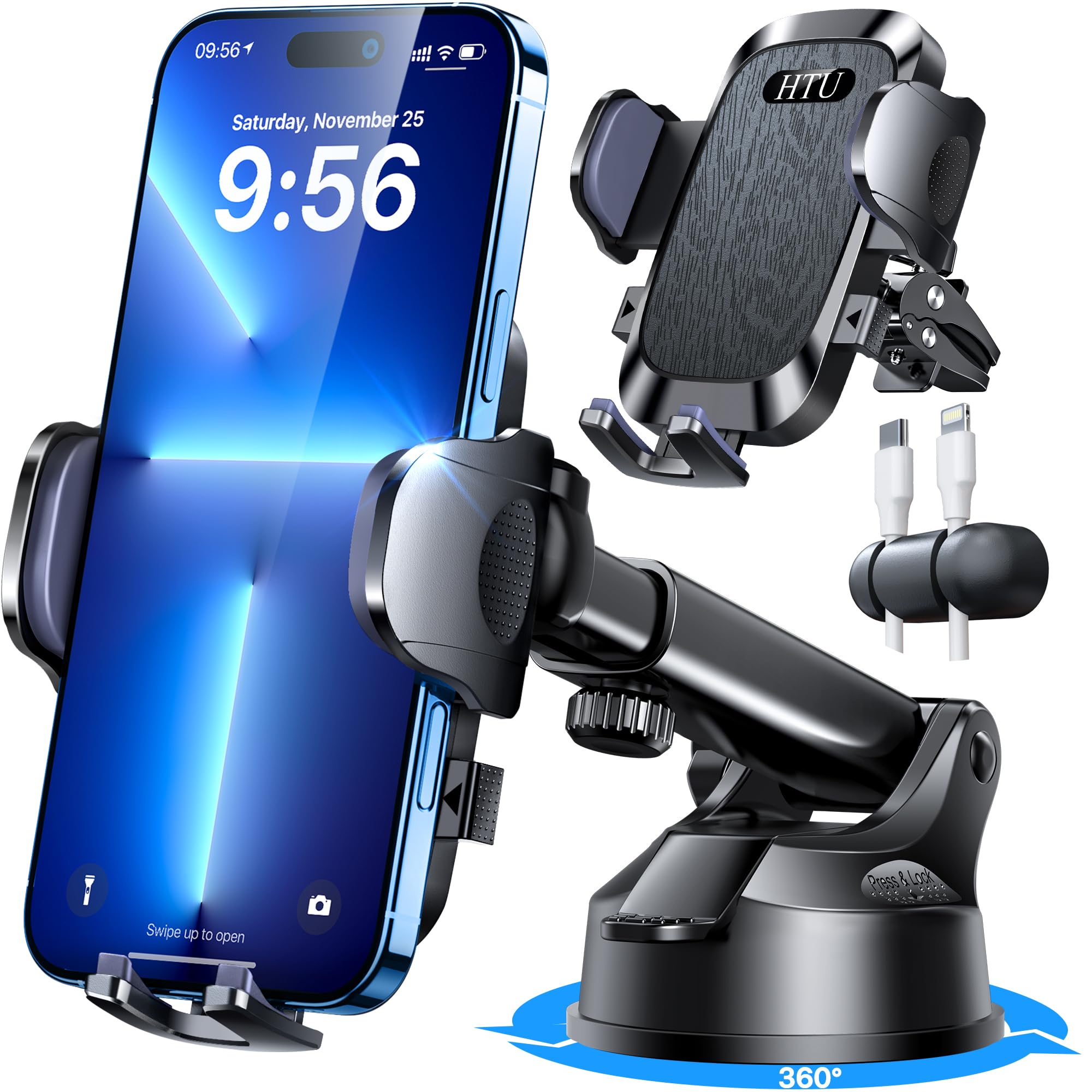 HTU 360° Universal Suction Car Phone Mount for Dashboard