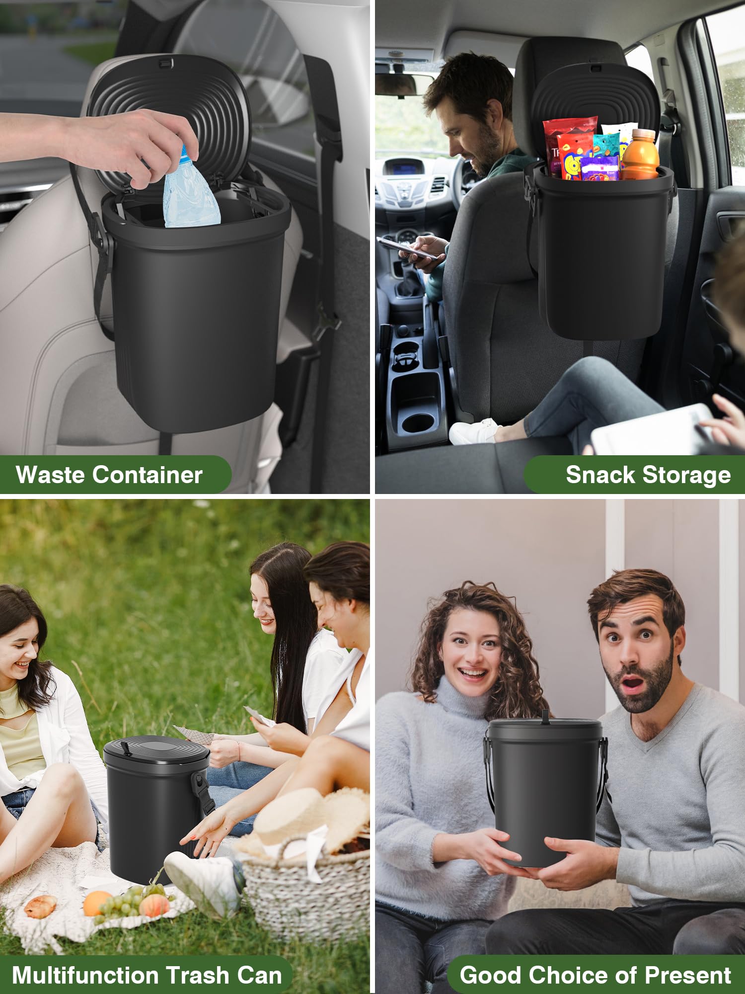 Garoopion Leakproof Hanging Silicone Car Trash Can
