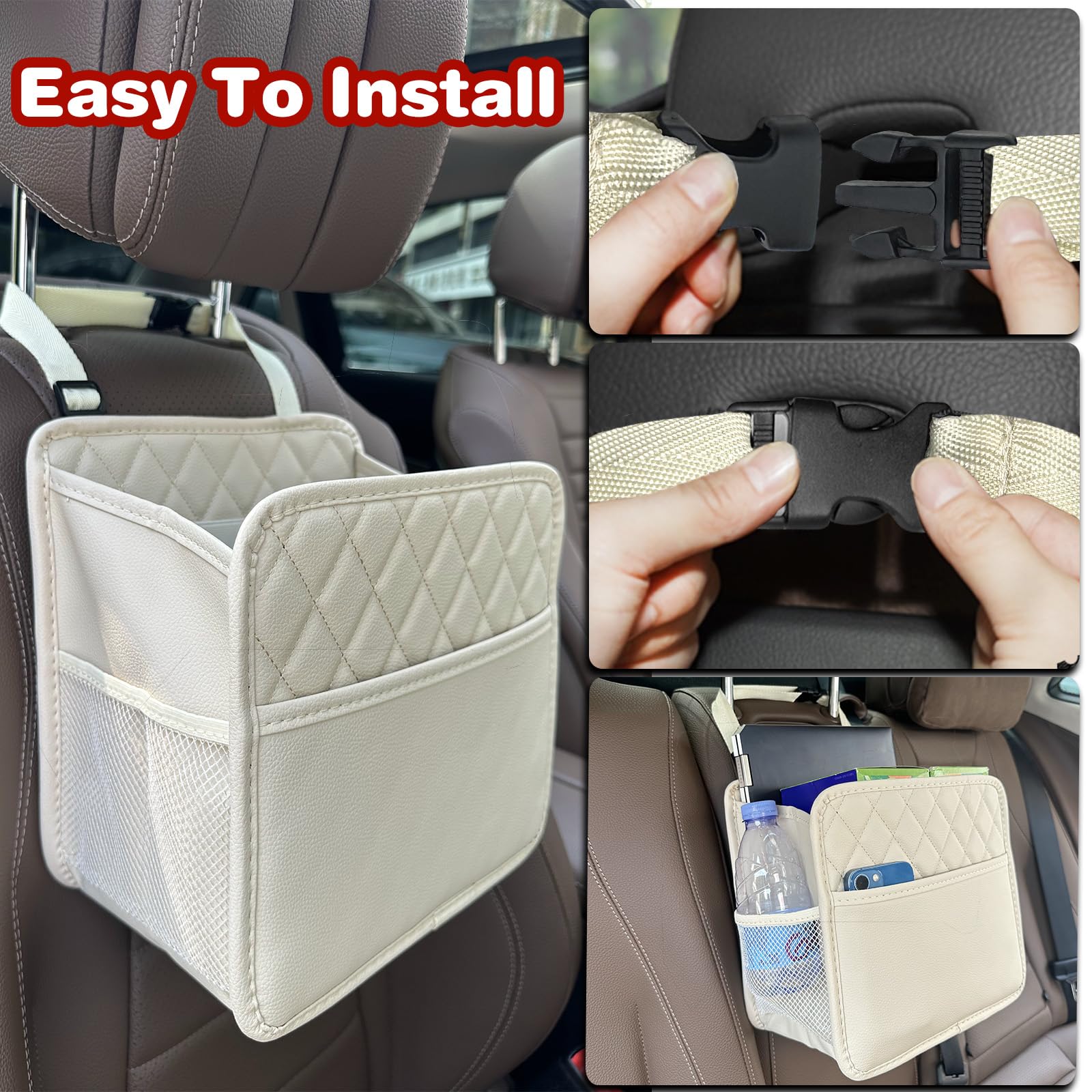 Witaxima PU Leather Backseat Organizer with 2.14-Gallon Trash Can