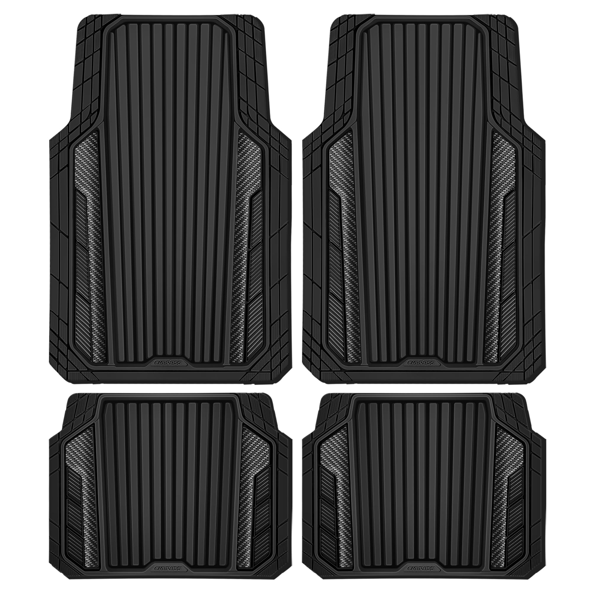 CAR PASS Heavy Duty Sporty Rubber Car Mats, Deep Dish All Weather Car Floor Mats Full Set, Waterproof Anti-Slip Automotive Matts Rugs Trim to Fit for 95% Sedans SUVs Vans Trucks, 4-Piece