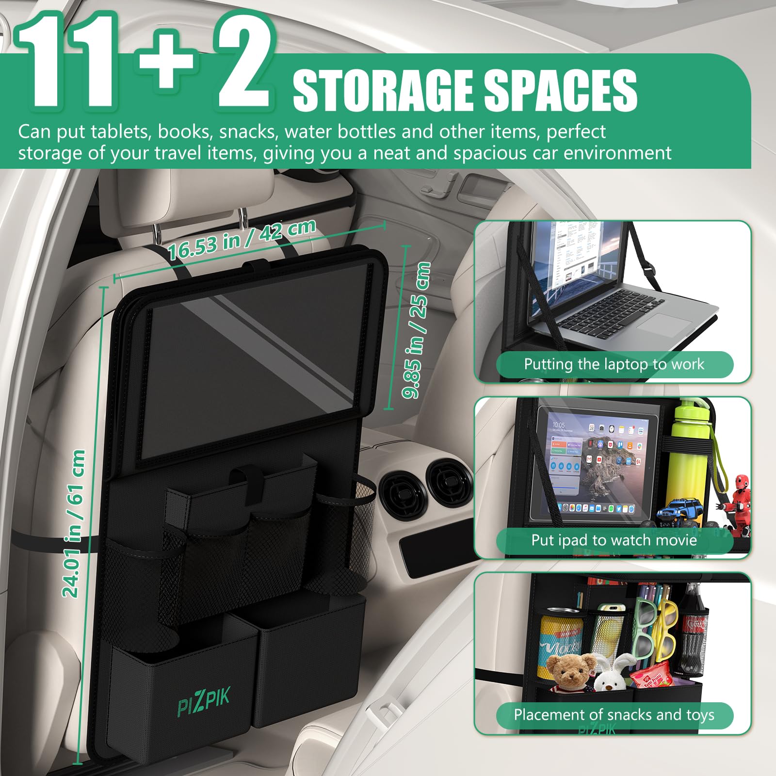 Plzpik Backseat Organizer with Tablet Holder & Foldable Tray