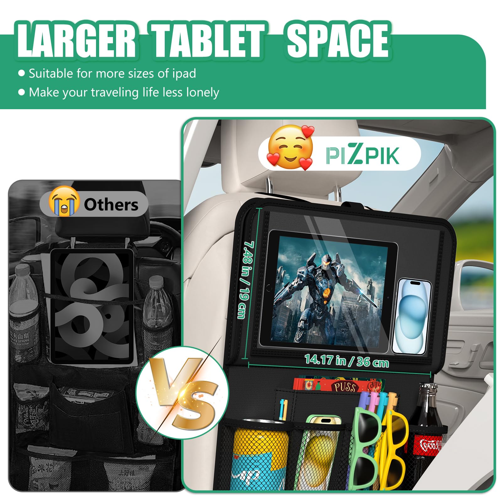 Plzpik Backseat Organizer with Tablet Holder & Foldable Tray
