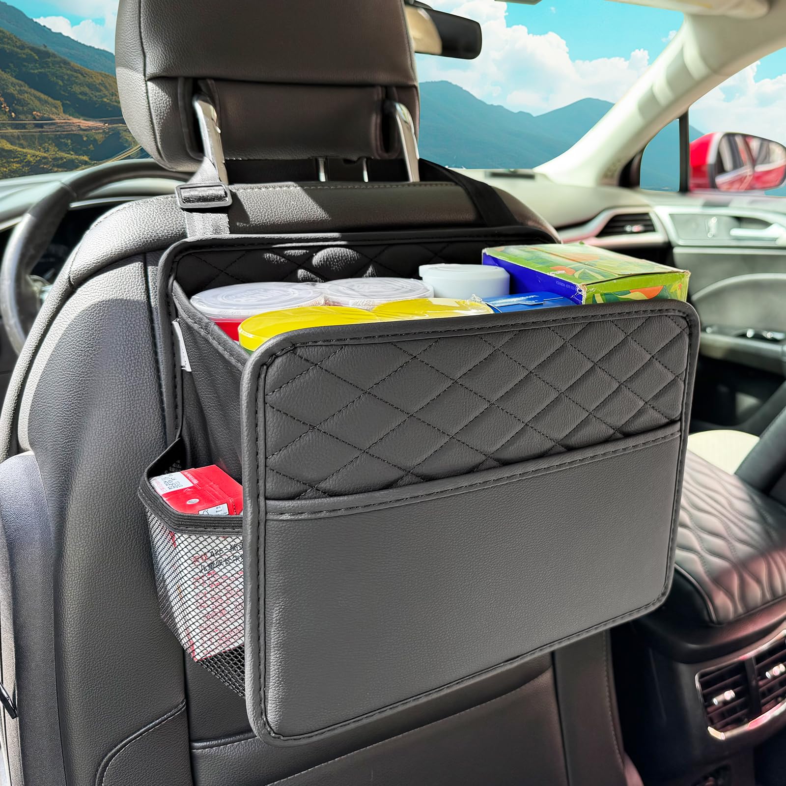 Witaxima PU Leather Backseat Organizer with 2.14-Gallon Trash Can