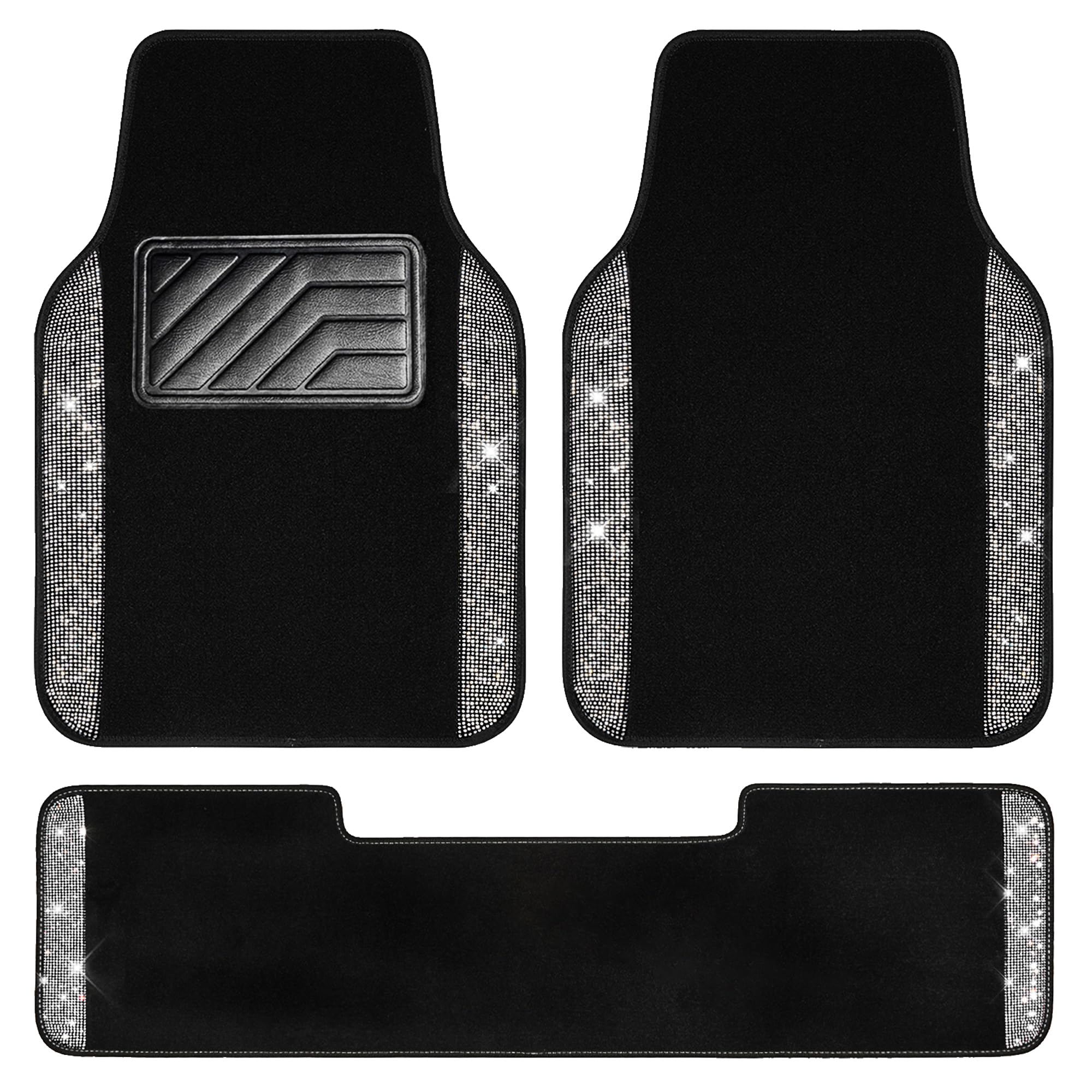 CAR PASS Bling Diamond Car Floor Mats, Shining Rhinestone Carpet Sparkly Glitter Crystal with Anti-Slip PVC Heel Pad Waterproof Universal Fit Automotive SUV,Sedan,Van