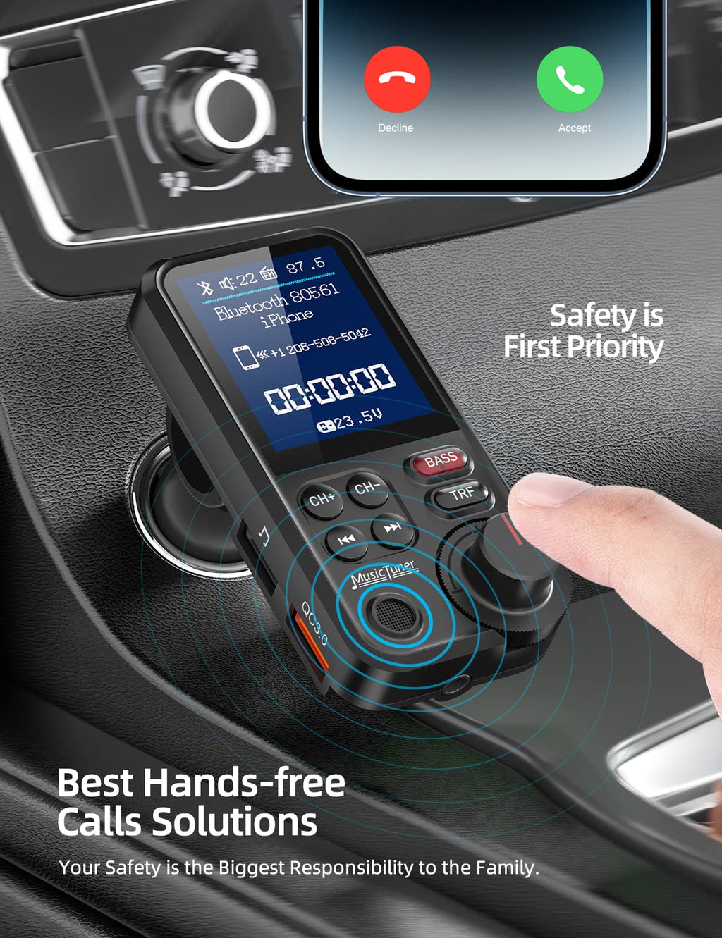 Nulaxy KM30 Bluetooth FM Transmitter with 1.8-Inch Display