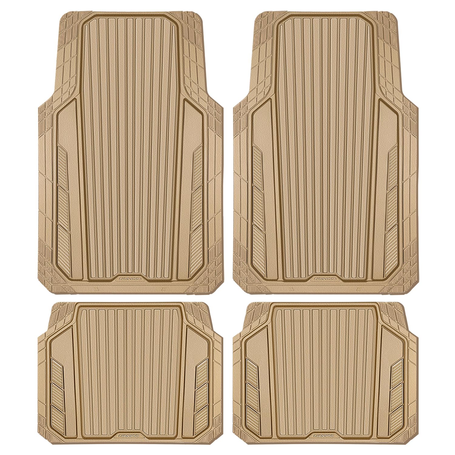 CAR PASS Heavy Duty Sporty Rubber Car Mats, Deep Dish All Weather Car Floor Mats Full Set, Waterproof Anti-Slip Automotive Matts Rugs Trim to Fit for 95% Sedans SUVs Vans Trucks, 4-Piece