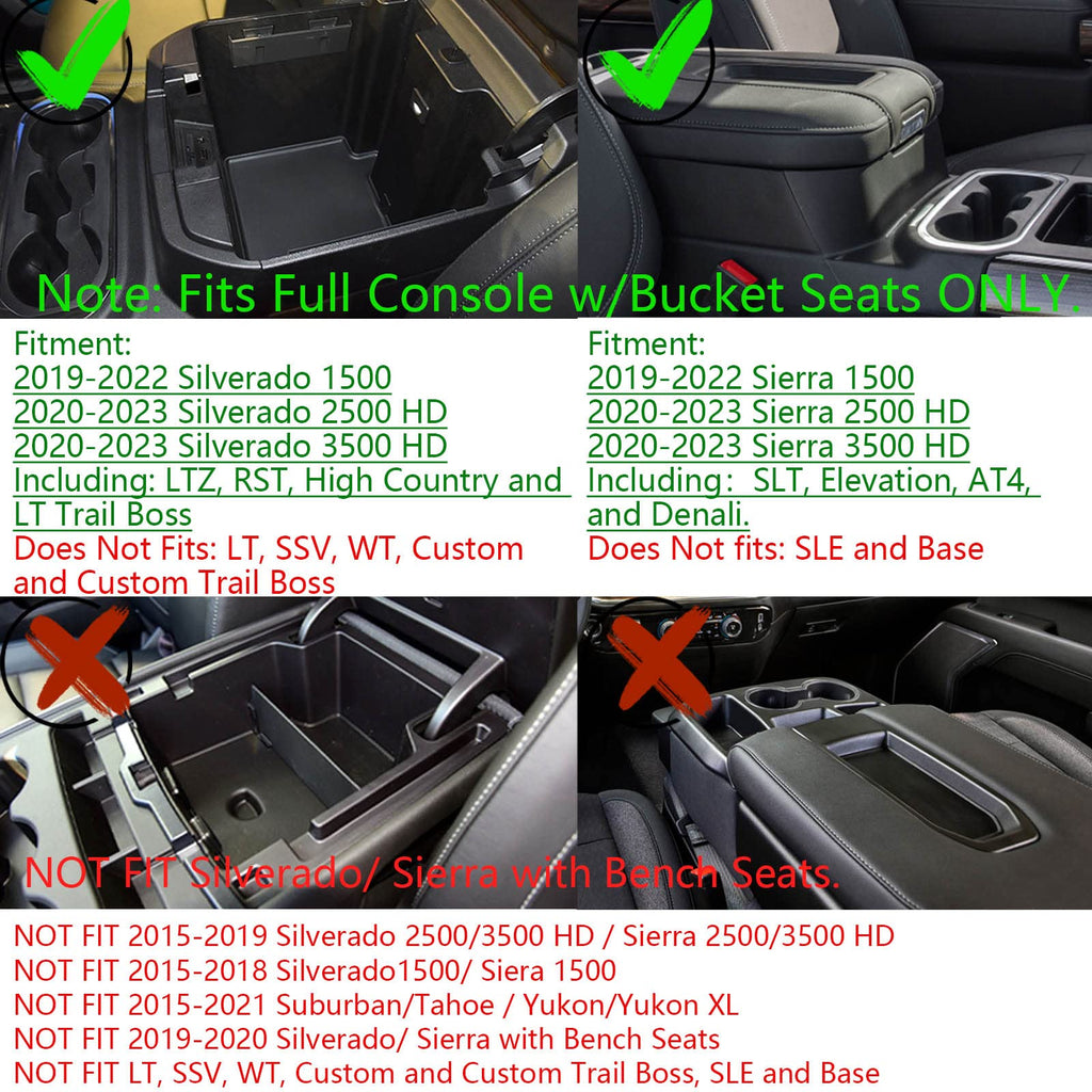 Full Size Center Console Organizer Tray Compatible with 2019-2022 Chevy Silverado/GMC Sierra 1500 and 2020 2021 2022 Silverado/Sierra 2500HD 3500HD Accessories -Full Console w/Bucket Seats ONLY