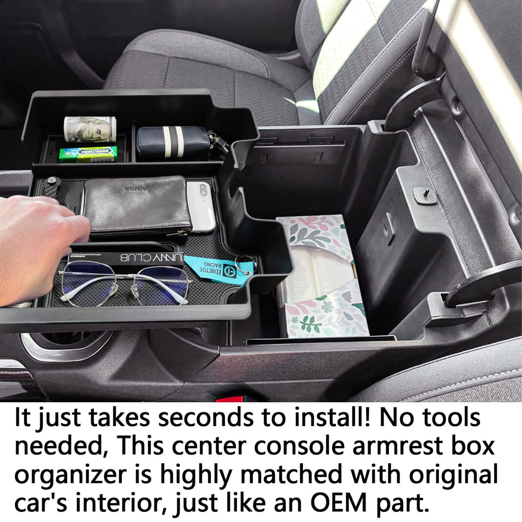 Full Size Center Console Organizer Tray Compatible with 2019-2022 Chevy Silverado/GMC Sierra 1500 and 2020 2021 2022 Silverado/Sierra 2500HD 3500HD Accessories -Full Console w/Bucket Seats ONLY
