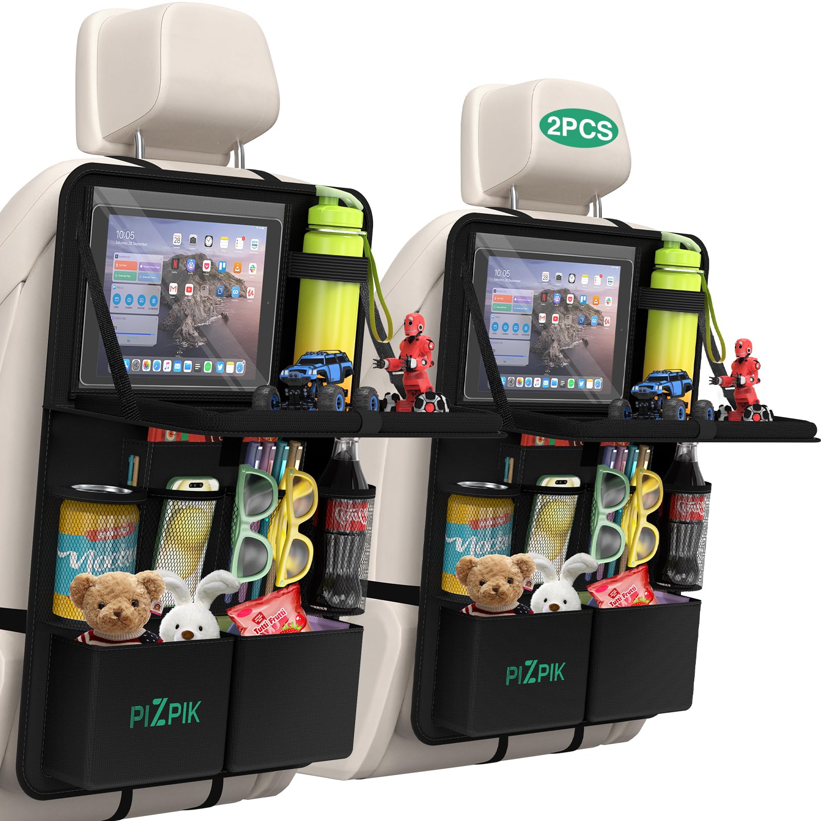 Plzpik Backseat Organizer with Tablet Holder & Foldable Tray