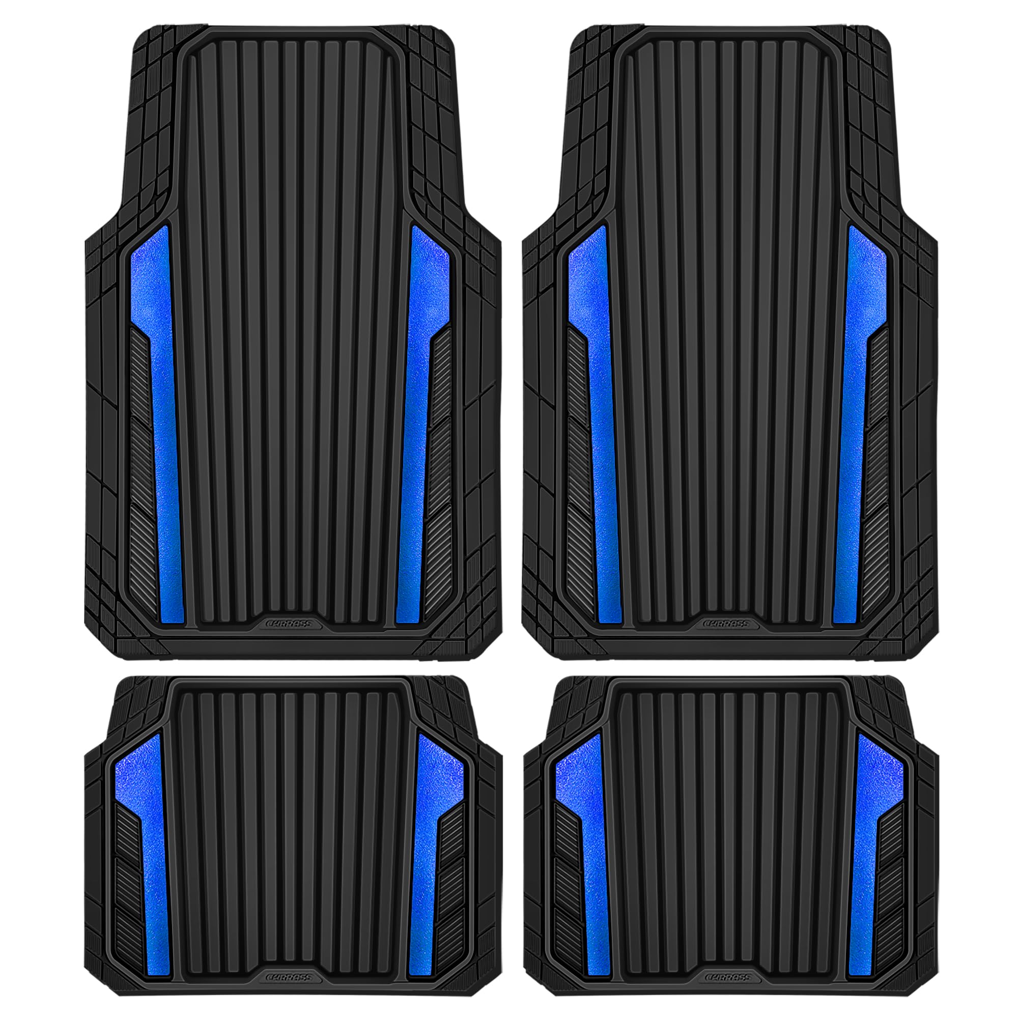 CAR PASS Heavy Duty Sporty Rubber Car Mats, Deep Dish All Weather Car Floor Mats Full Set, Waterproof Anti-Slip Automotive Matts Rugs Trim to Fit for 95% Sedans SUVs Vans Trucks, 4-Piece