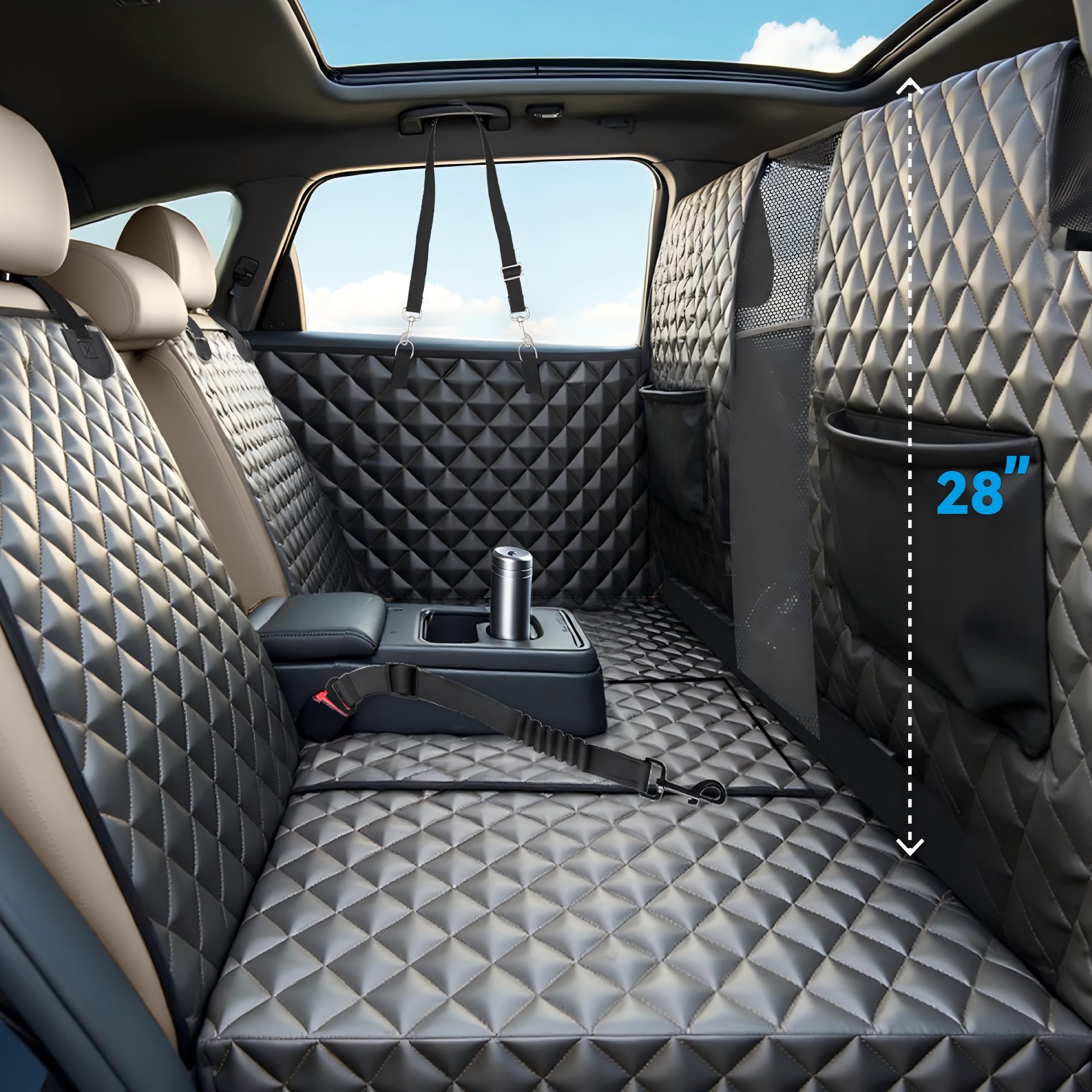 Back Seat Extender for Dogs,Dog Car Seat Cover for Back Seat with Hard Bottom Holds 500 lbs,Car Seat Protector,Waterproof Extender for Dogs,Dog HammockPet Bed for Full-Size Cars,SUVs, Small Trucks
