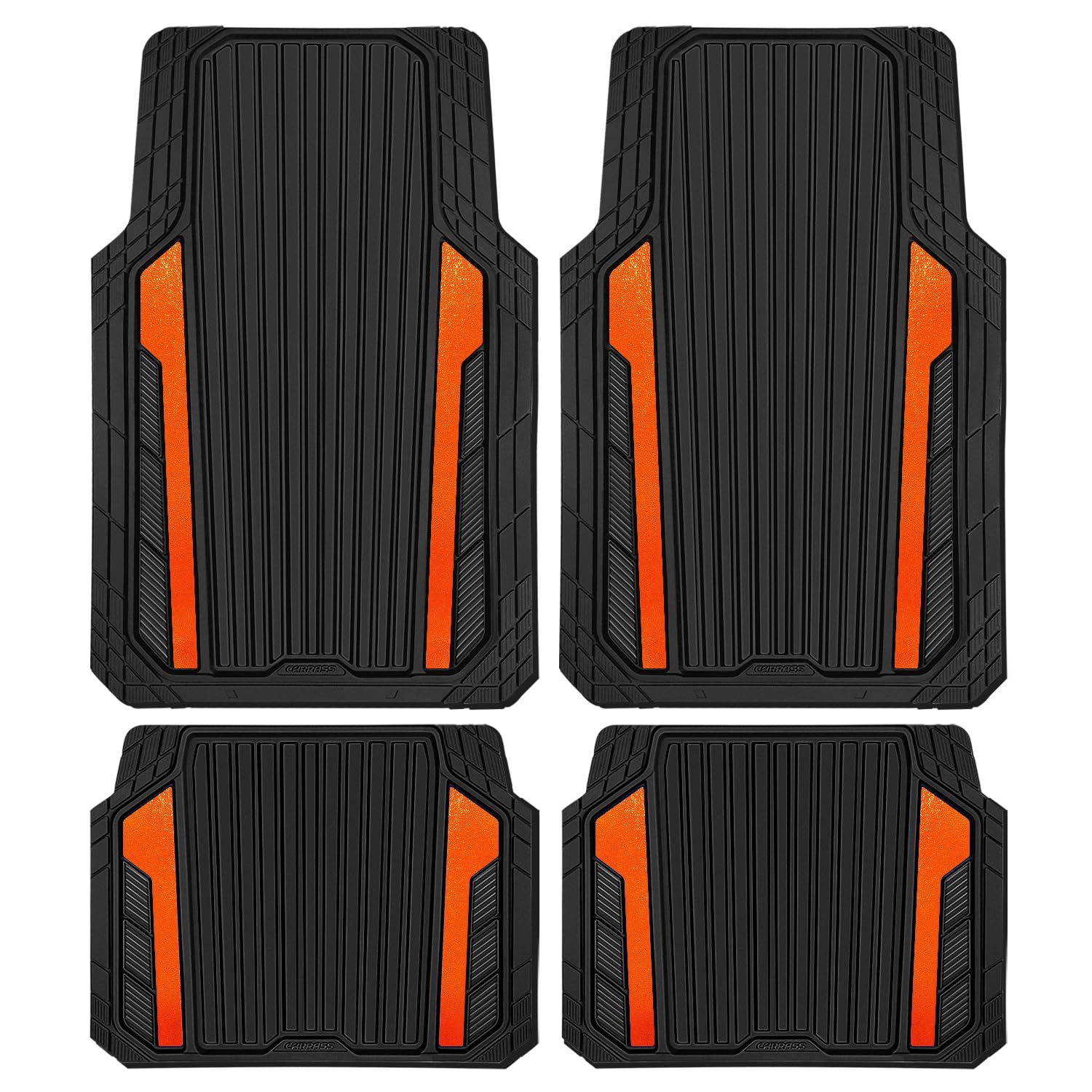 CAR PASS Heavy Duty Sporty Rubber Car Mats, Deep Dish All Weather Car Floor Mats Full Set, Waterproof Anti-Slip Automotive Matts Rugs Trim to Fit for 95% Sedans SUVs Vans Trucks, 4-Piece