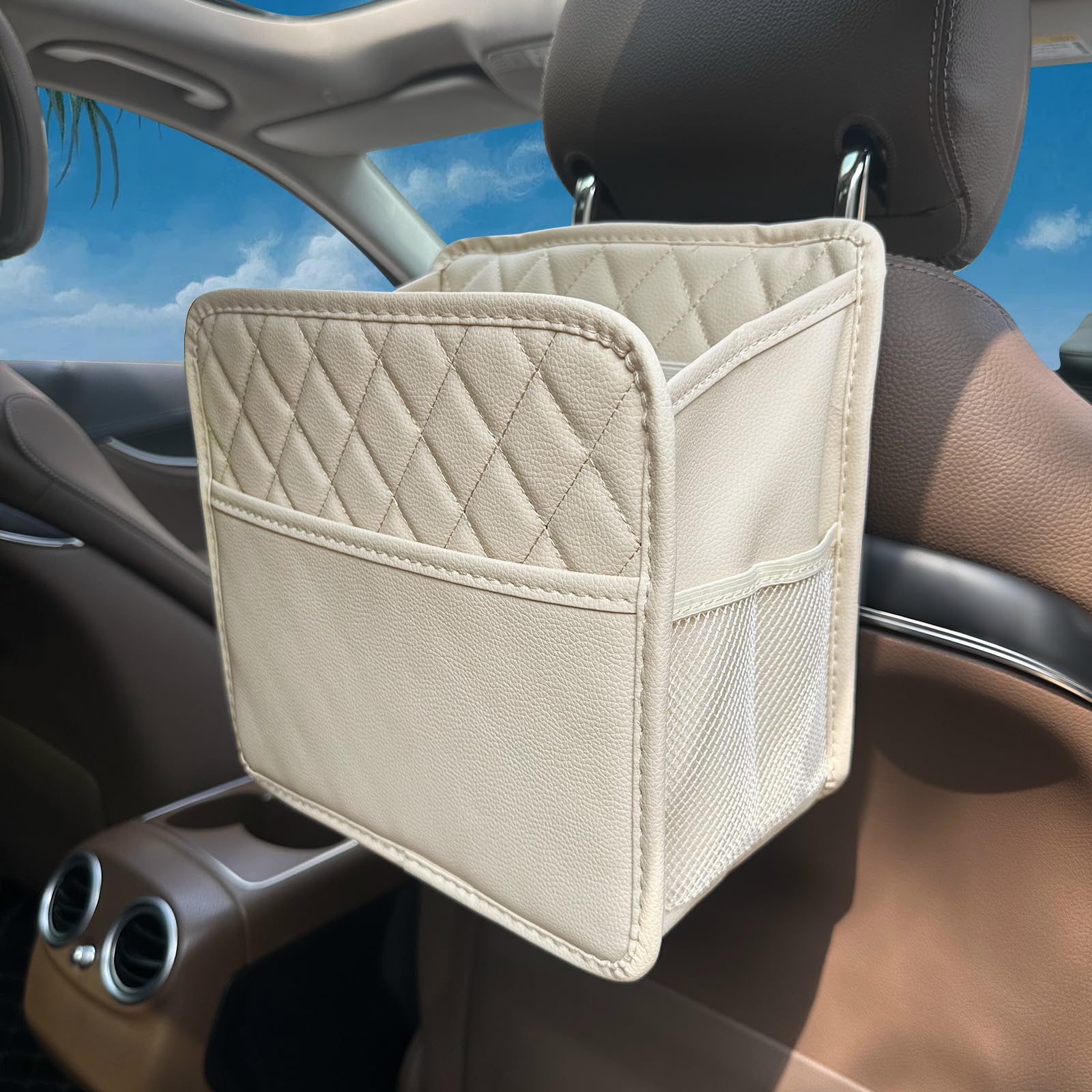 Witaxima PU Leather Backseat Organizer with 2.14-Gallon Trash Can