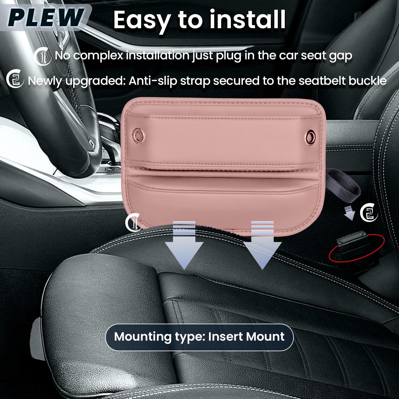 PLEW 2-Pack Leather Car Seat Gap Filler Organizers