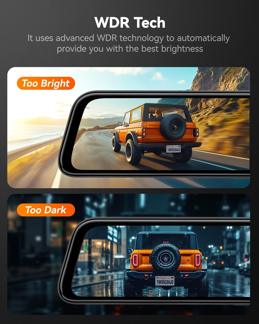 WOLFBOX G840S 12-Inch 4K Dual Mirror Dash Cam Front and Rear