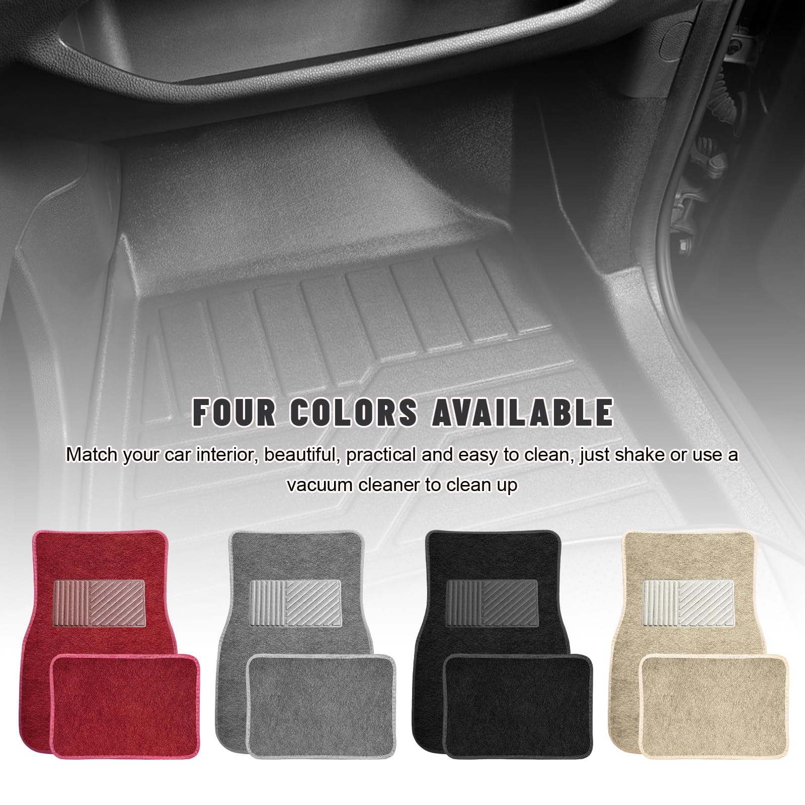 Sun Walker 4 PCS Car Floor Mats, Waterproof Anti-Slip Front & Rear Car Carpets with Driver Heel Pad, All Weather Floor Protective Pads Universal for SUVs Trucks Sedans Vans