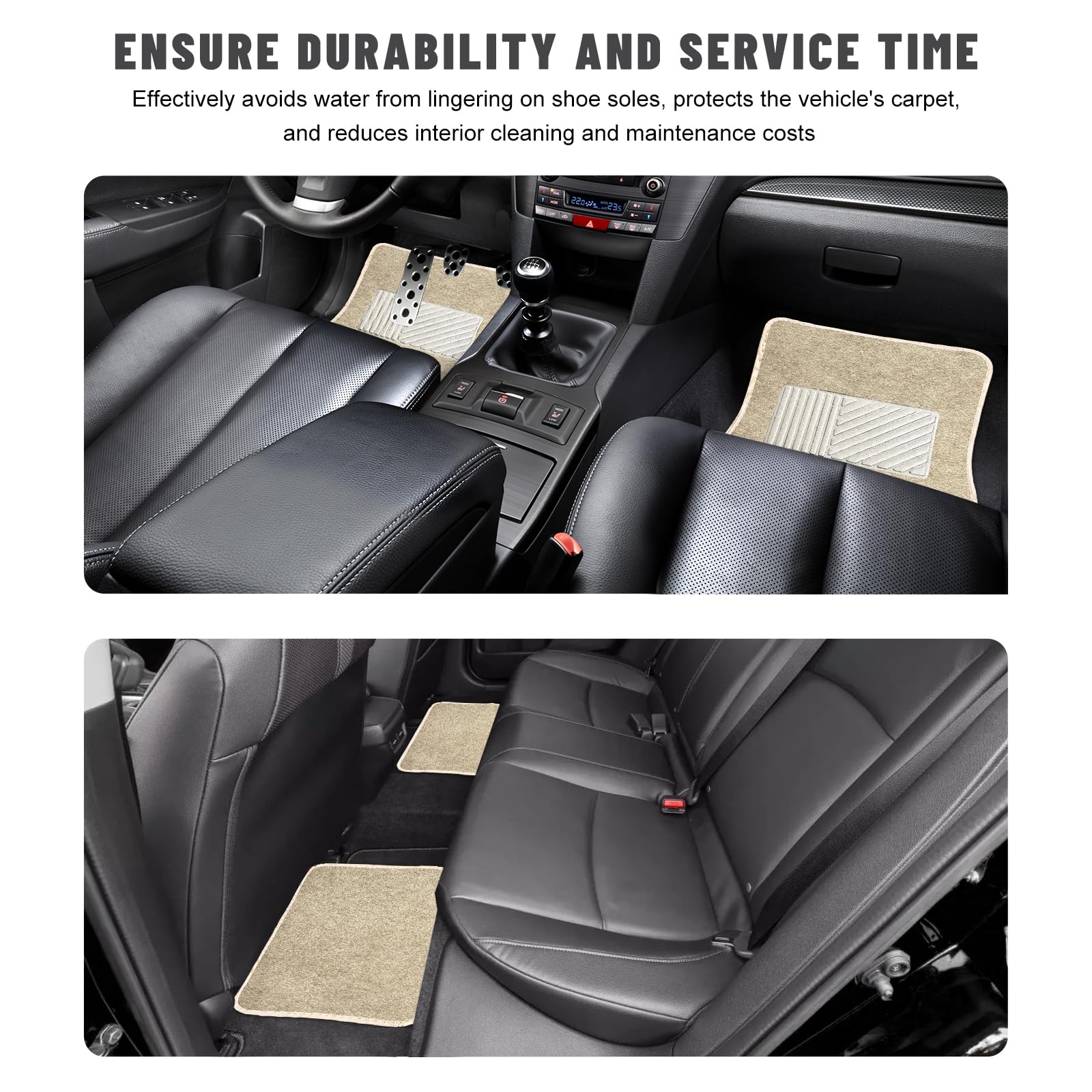 Sun Walker 4 PCS Car Floor Mats, Waterproof Anti-Slip Front & Rear Car Carpets with Driver Heel Pad, All Weather Floor Protective Pads Universal for SUVs Trucks Sedans Vans