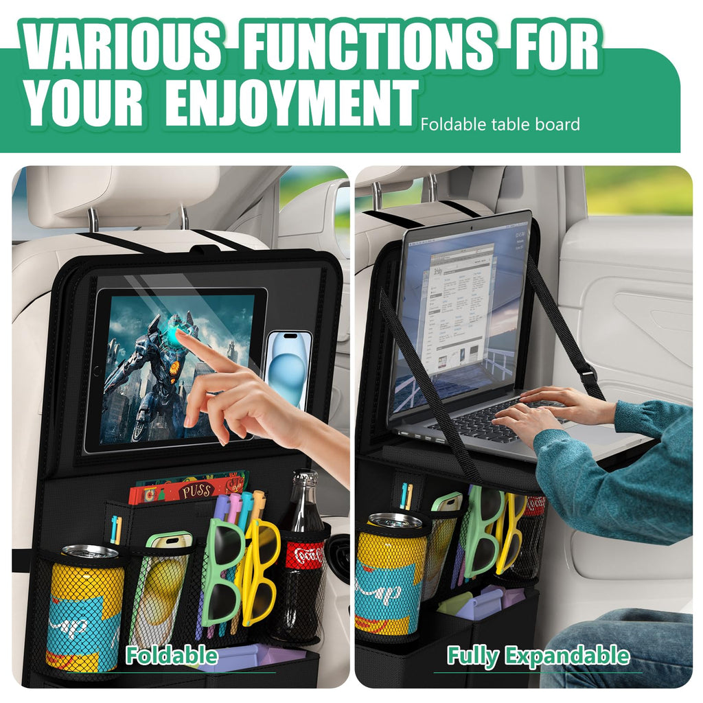 Plzpik Backseat Organizer with Tablet Holder & Foldable Tray