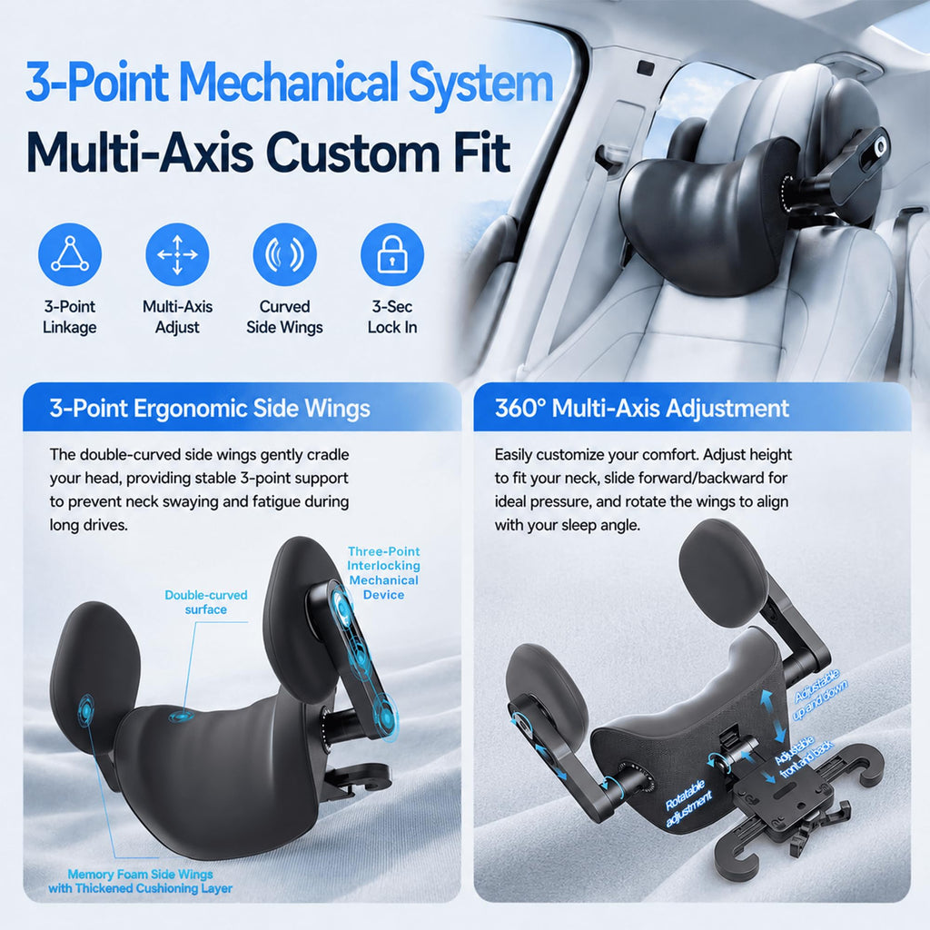 Haliwaii Adjustable Memory Foam Car Headrest Neck Pillow