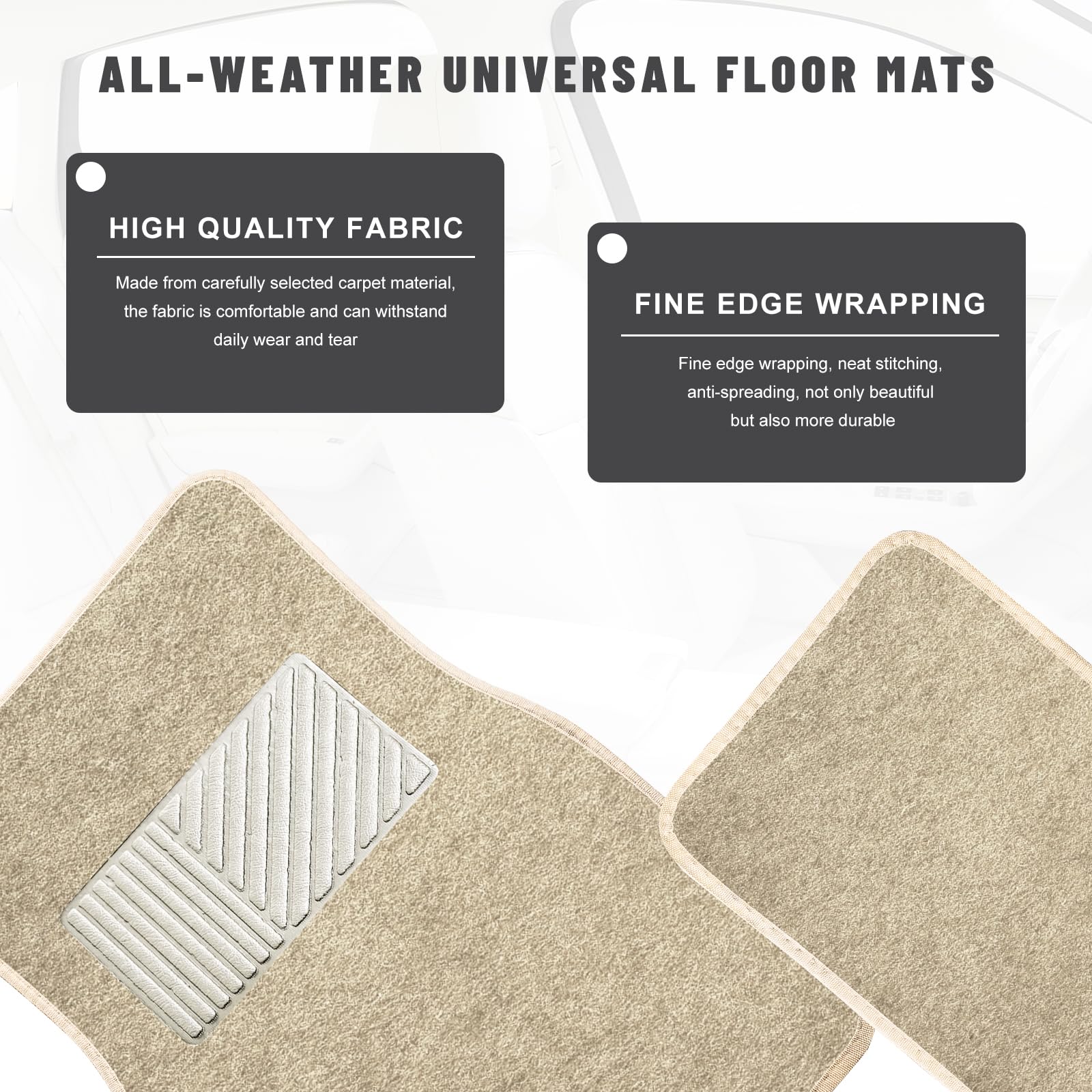 Sun Walker 4 PCS Car Floor Mats, Waterproof Anti-Slip Front & Rear Car Carpets with Driver Heel Pad, All Weather Floor Protective Pads Universal for SUVs Trucks Sedans Vans