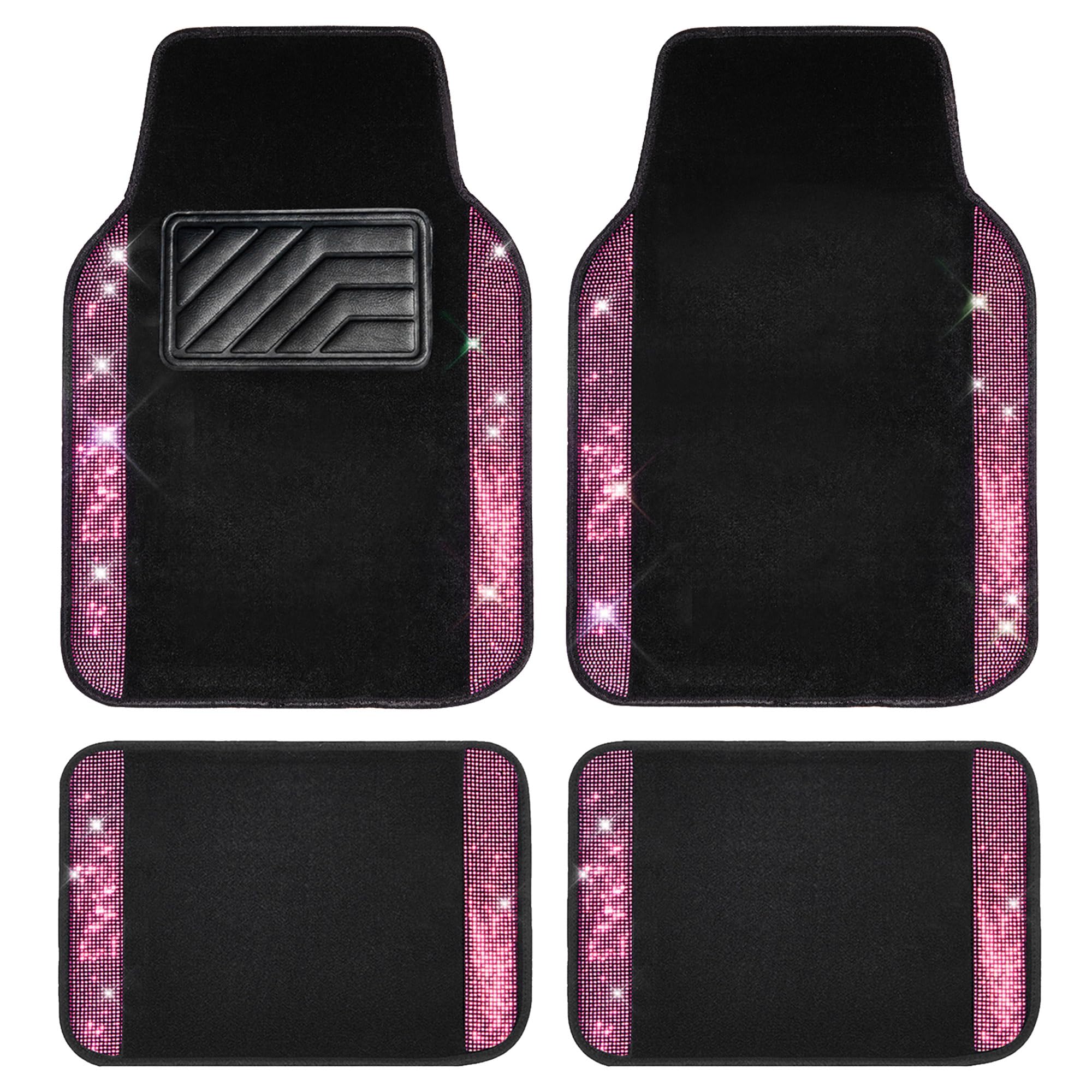 CAR PASS Bling Diamond Car Floor Mats, Shining Rhinestone Carpet Sparkly Glitter Crystal with Anti-Slip PVC Heel Pad Waterproof Universal Fit Automotive SUV,Sedan,Van