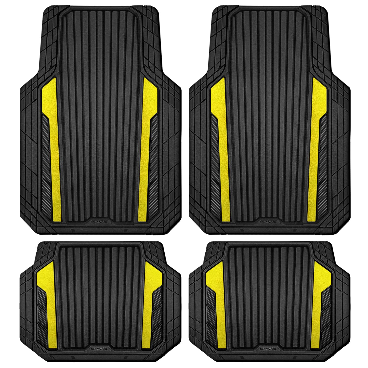 CAR PASS Heavy Duty Sporty Rubber Car Mats, Deep Dish All Weather Car Floor Mats Full Set, Waterproof Anti-Slip Automotive Matts Rugs Trim to Fit for 95% Sedans SUVs Vans Trucks, 4-Piece