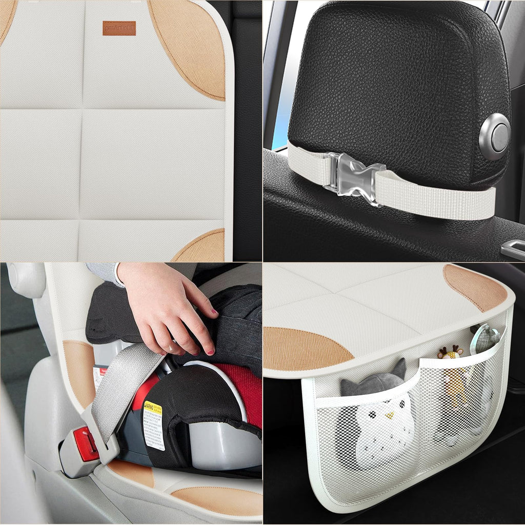 SMART ELF Car Seat Protector, Thickest Padding and Non-Slip Backing 2 Mesh Pockets for Baby and Pet, Durable 600D Fabric Waterproof Car Seat Cover