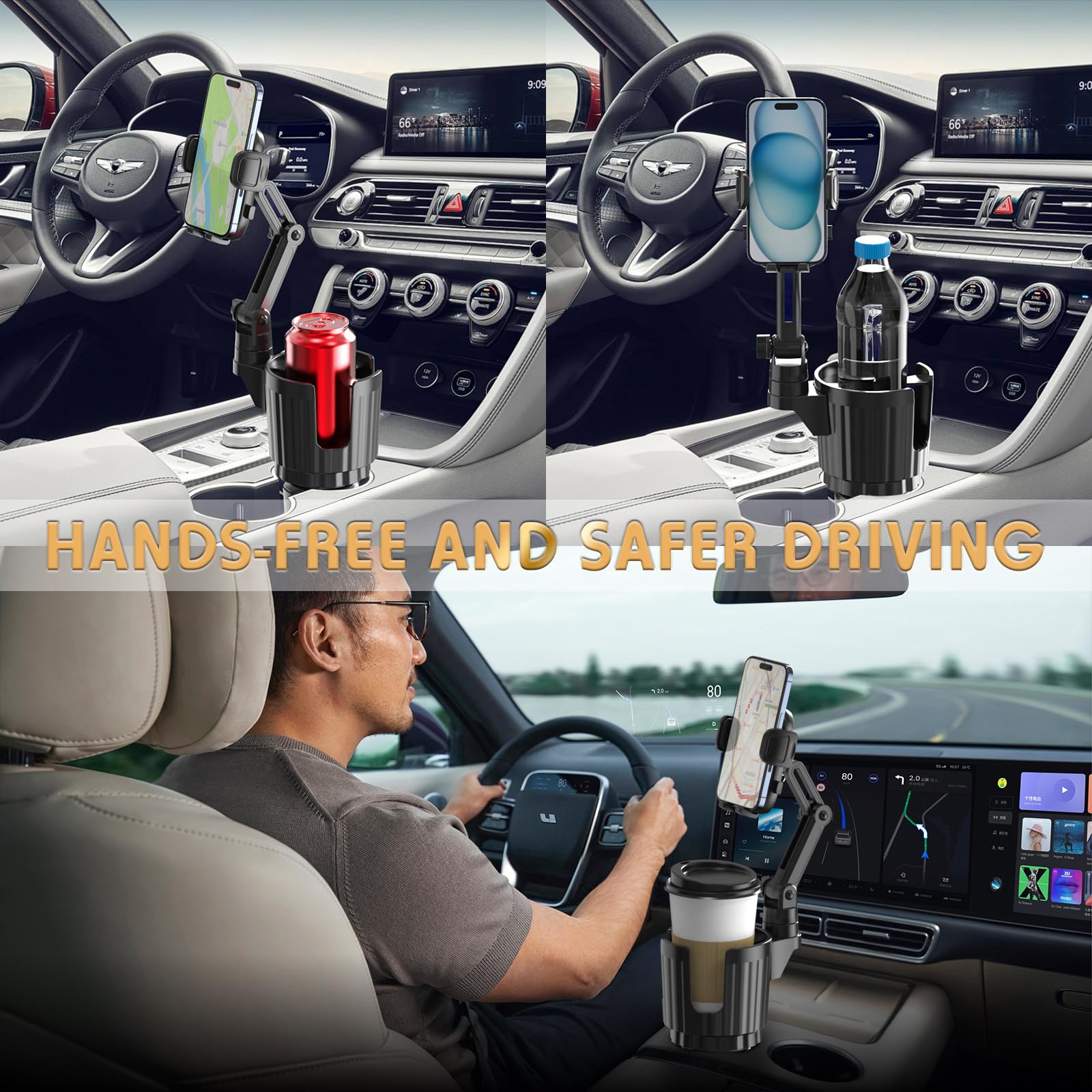 Bokilino 2-in-1 Adjustable Cup Holder Phone Mount