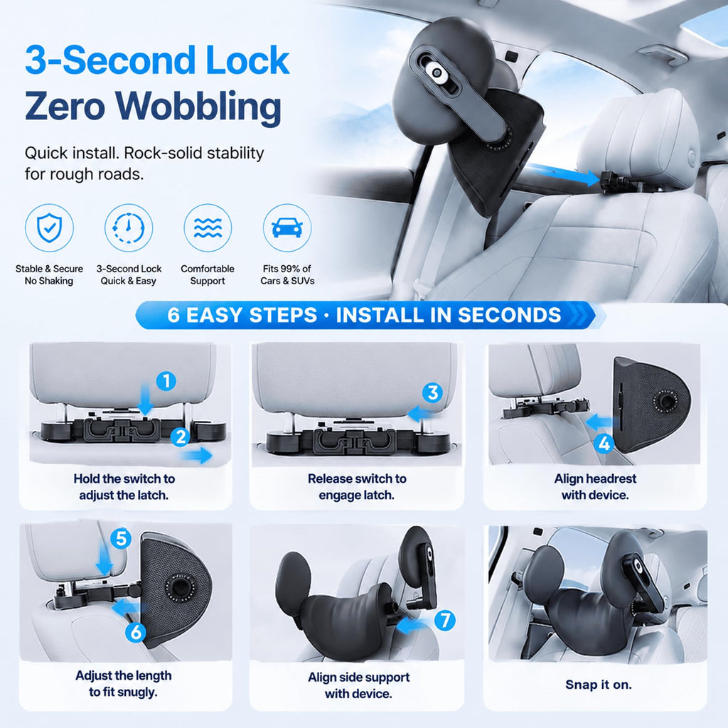 Haliwaii Adjustable Memory Foam Car Headrest Neck Pillow