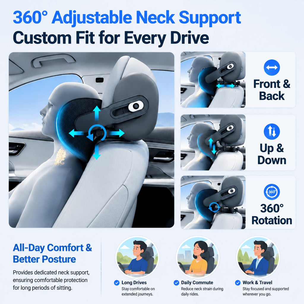 Haliwaii Adjustable Memory Foam Car Headrest Neck Pillow