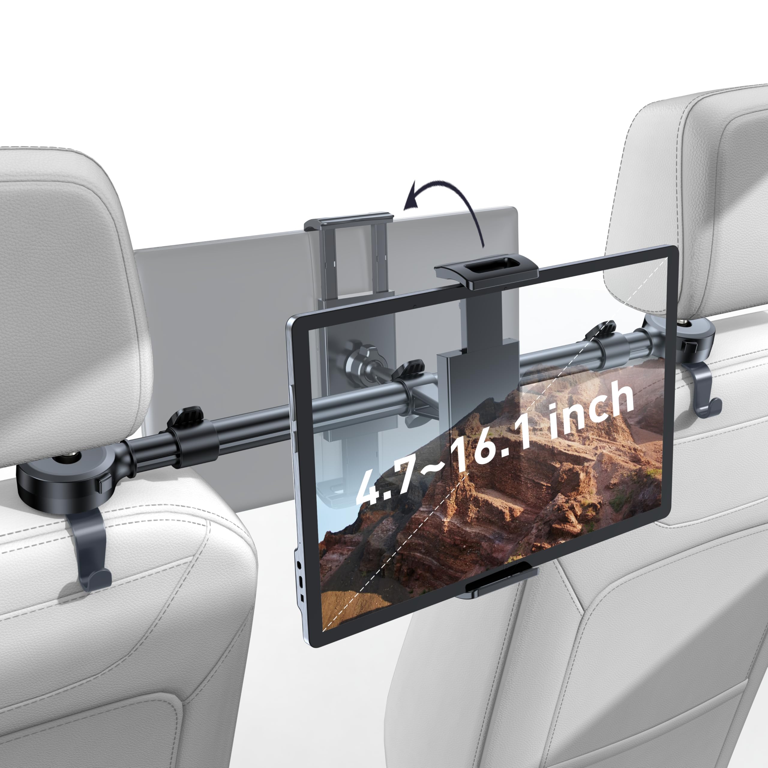 Tryone Adjustable Front & Rear Car Headrest Tablet Mount