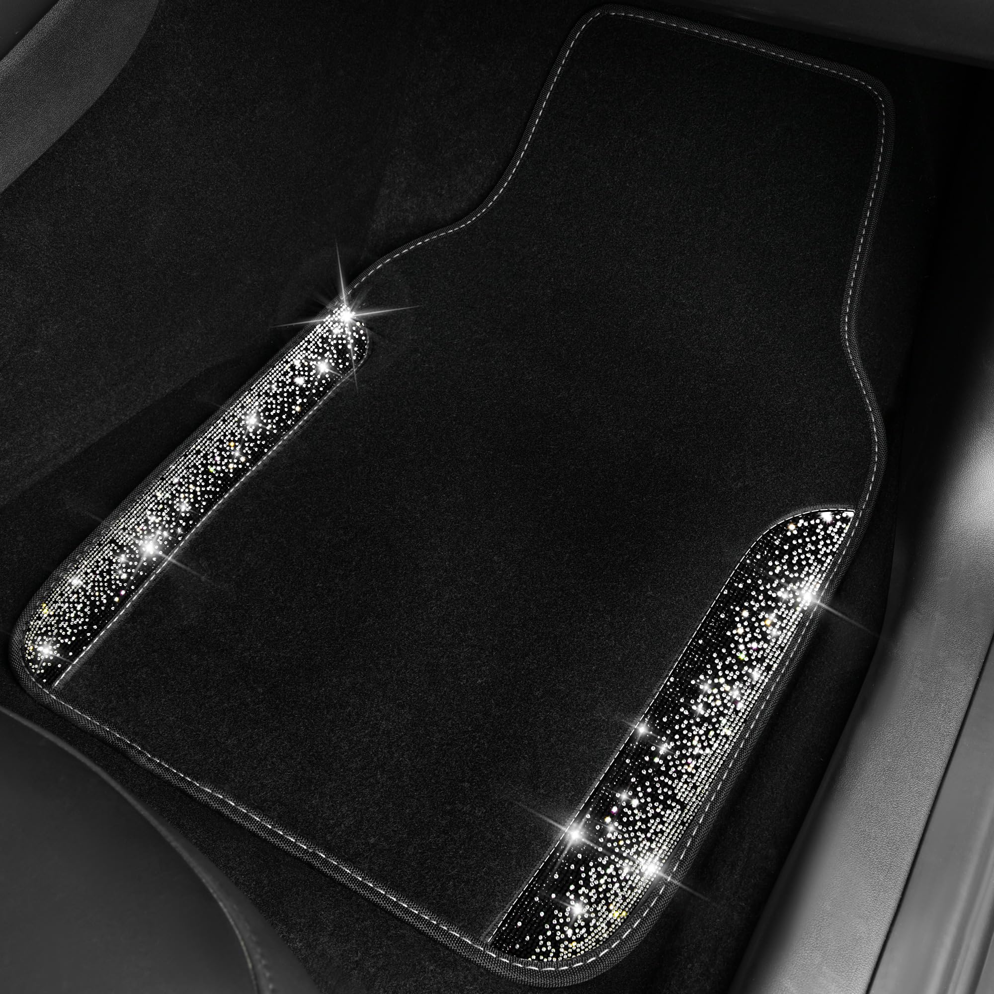 CAR PASS Bling Diamond Car Floor Mats, Shining Rhinestone Carpet Sparkly Glitter Crystal with Anti-Slip PVC Heel Pad Waterproof Universal Fit Automotive SUV,Sedan,Van