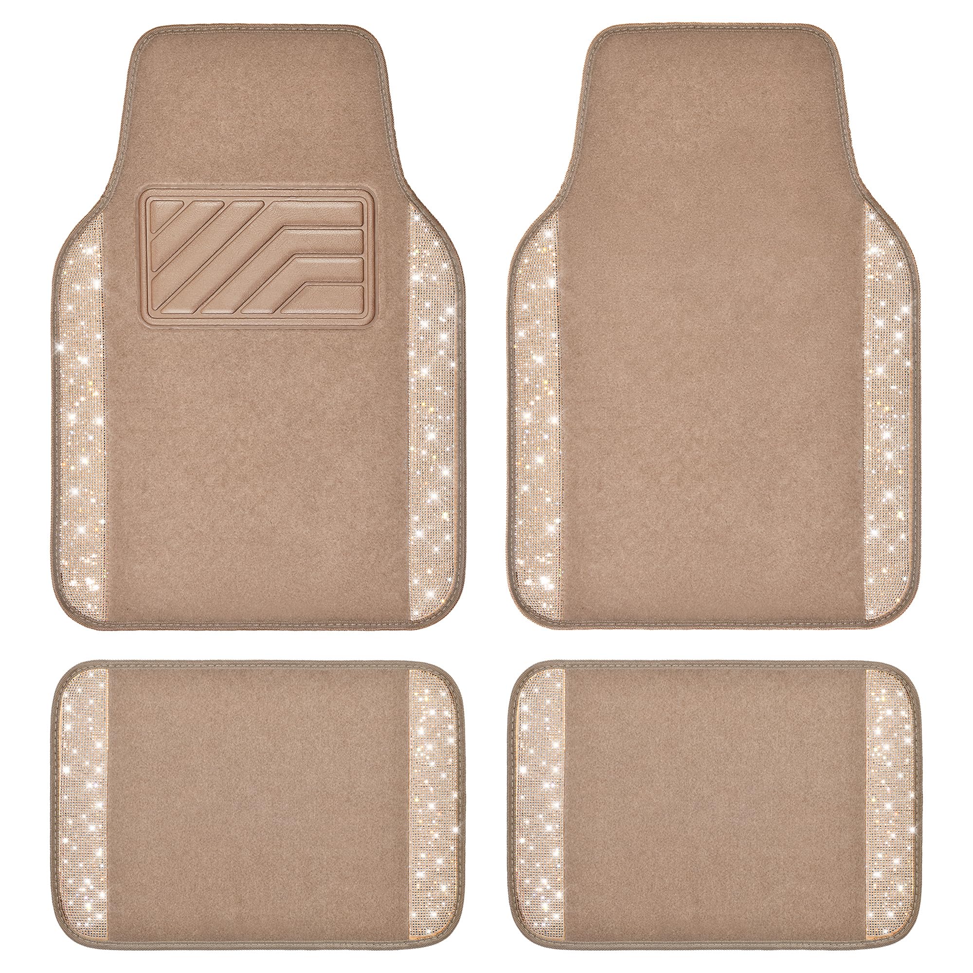 CAR PASS Bling Diamond Car Floor Mats, Shining Rhinestone Carpet Sparkly Glitter Crystal with Anti-Slip PVC Heel Pad Waterproof Universal Fit Automotive SUV,Sedan,Van