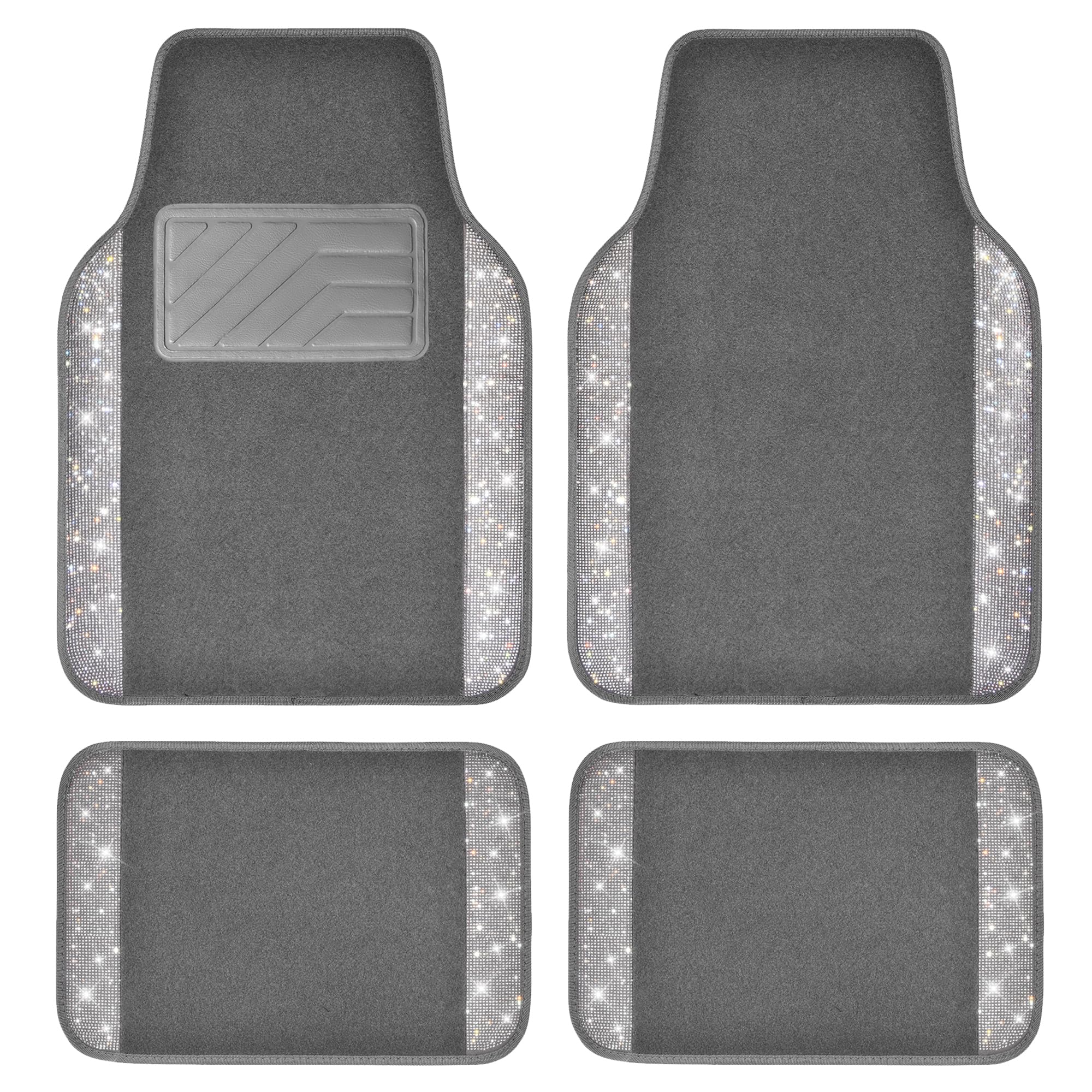 CAR PASS Bling Diamond Car Floor Mats, Shining Rhinestone Carpet Sparkly Glitter Crystal with Anti-Slip PVC Heel Pad Waterproof Universal Fit Automotive SUV,Sedan,Van